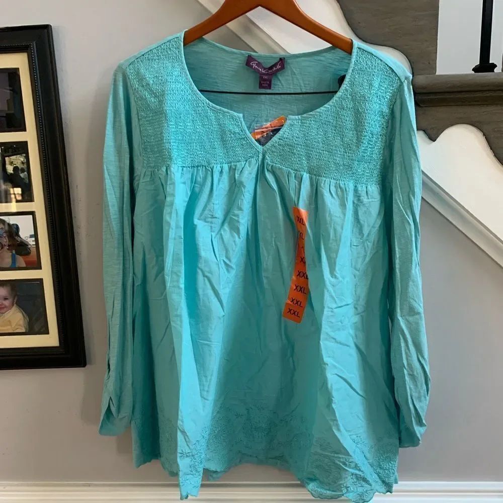 Gloria Vanderbilt Blue Smocked Tunic Top sz XXL NWT